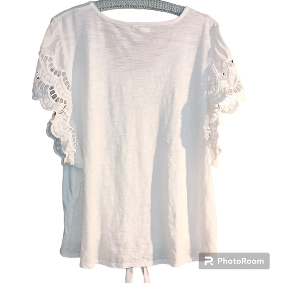 Maurices XL White Short Sleeve Blouse Top Lace Sleeves Knot‎ Front SKUW155 - Picture 9 of 10